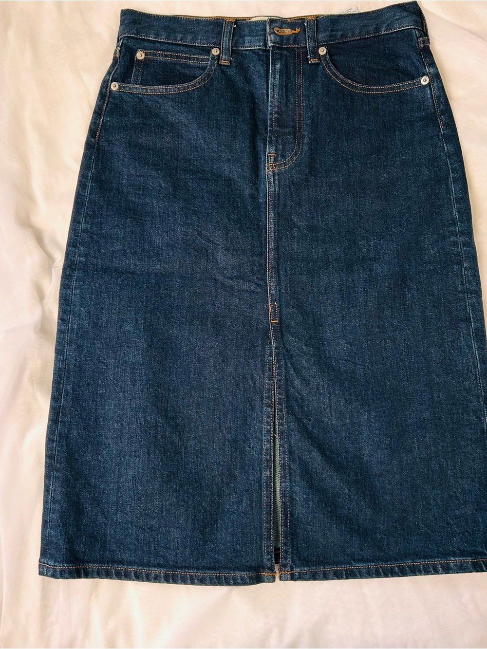 Everlane Dark Blue Denim Midi Skirt with Front Slit